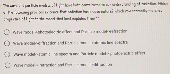 Solved The wave and particle models of light have both | Chegg.com