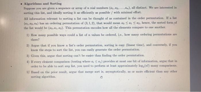 Algorithms and Sorting Suppose you are given a | Chegg.com