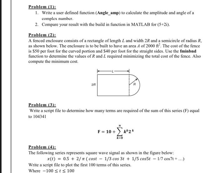 Solved Problem (1): 1. Write a user defined function | Chegg.com