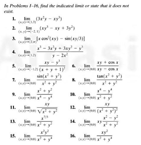 Solved In Problems 1-16, Find The Indicated Limit Or State 