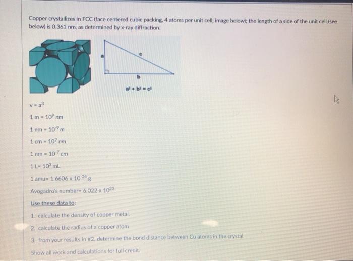 Solved Copper crystallizes in FCC (face centered cubic | Chegg.com
