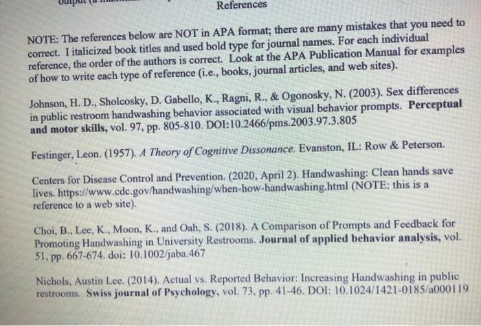 Solved References NOTE: The references below are NOT in APA 