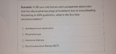 Solved Scenario: A 28 -year-old female with postpartum | Chegg.com