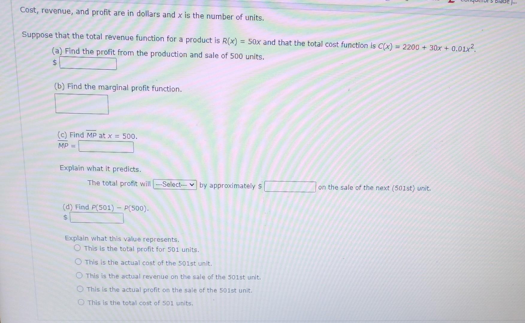 Solved Dose that the total revenue function for a product is | Chegg.com