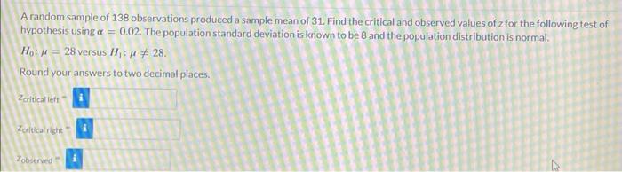 Solved A random sample of 138 observations produced a sample | Chegg.com