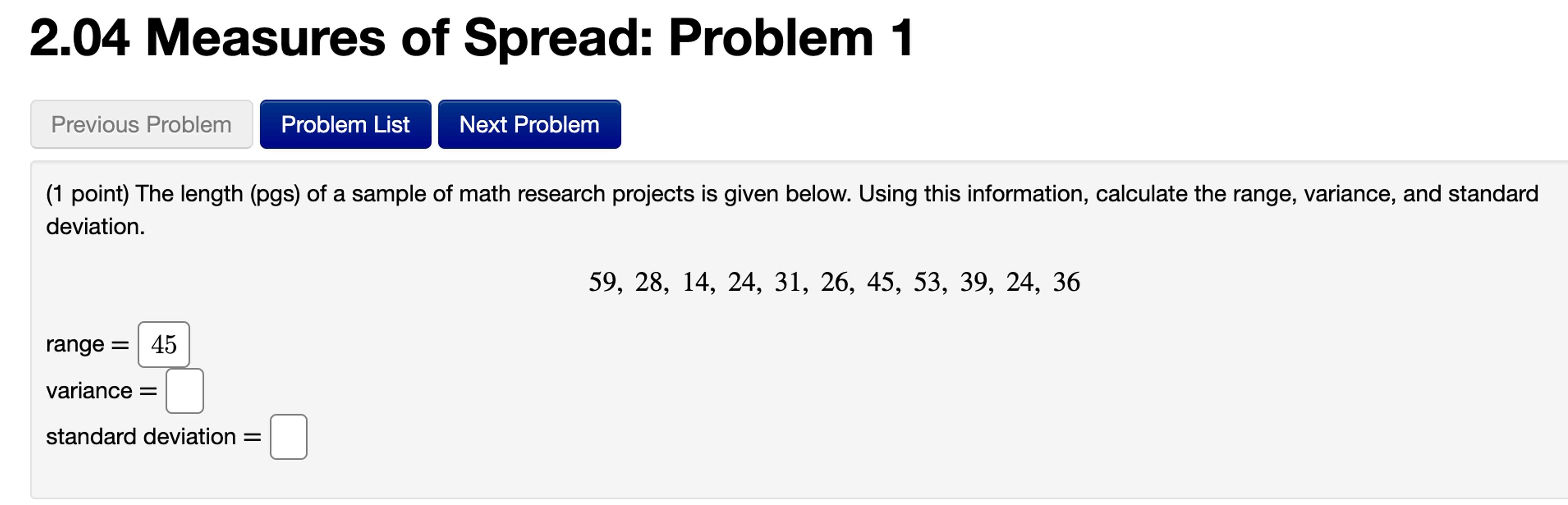 Solved 1 point the length pgs of a sample of math chegg