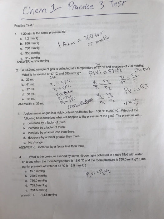 Solved Chem 3 Practice 3 Test Practice Test 3 1. 1.20 atm is | Chegg.com