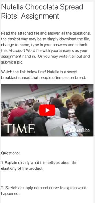 Solved Nutella Chocolate Spread Riots! Assignment Read the | Chegg.com