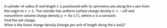 Solved A cylinder of radius R and length L is positioned | Chegg.com