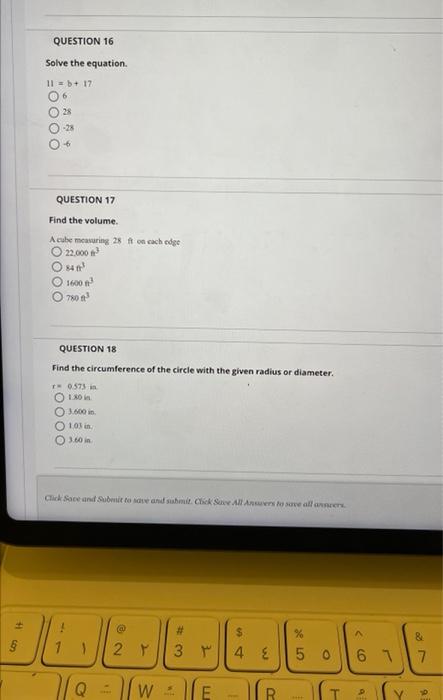 Solved Question 16 Solve The Equation 11 B 17 6 28 −28 6