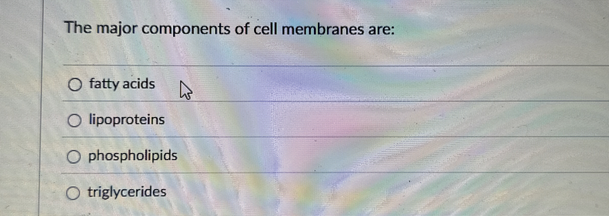Solved The major components of cell membranes are:fatty | Chegg.com