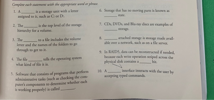 Complete The Statements With The Appropriate Words.