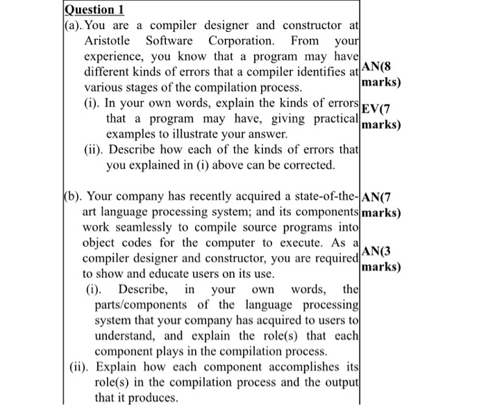 Solved Question 1 (a). You are a compiler designer and | Chegg.com