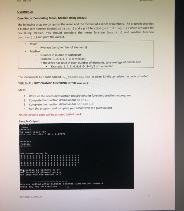 Solved Question 2: Case Study: Computing Mean, Median Using | Chegg.com