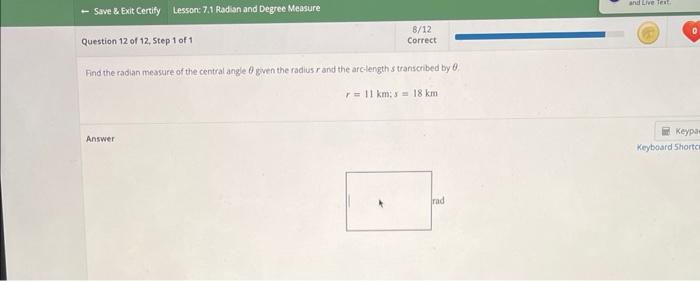 Solved Find the radian measure of the central angle θ given | Chegg.com