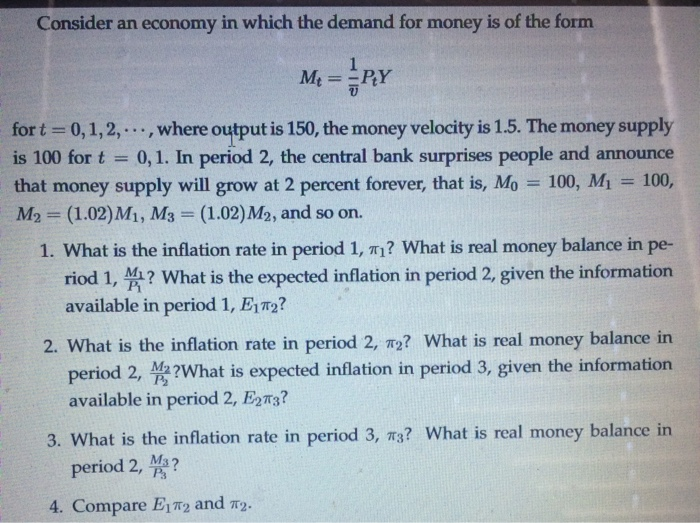 Solved Consider an economy in which the demand for money is | Chegg.com