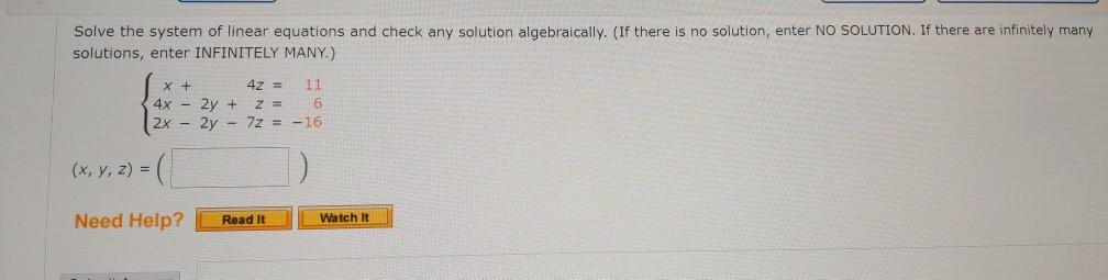 Solved Solve the system of linear equations and check any | Chegg.com