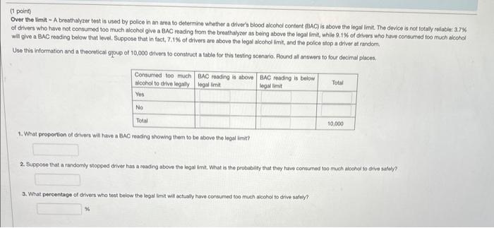 Solved Over the limit - A breathalyzer test is used by | Chegg.com