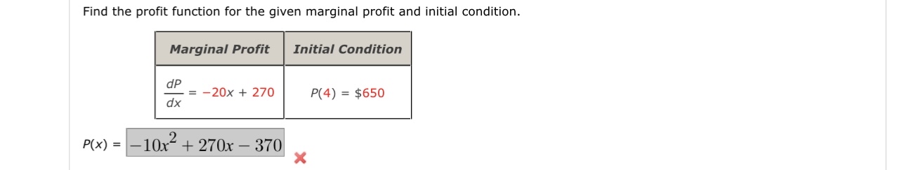 Solved Find the profit function for the given marginal | Chegg.com