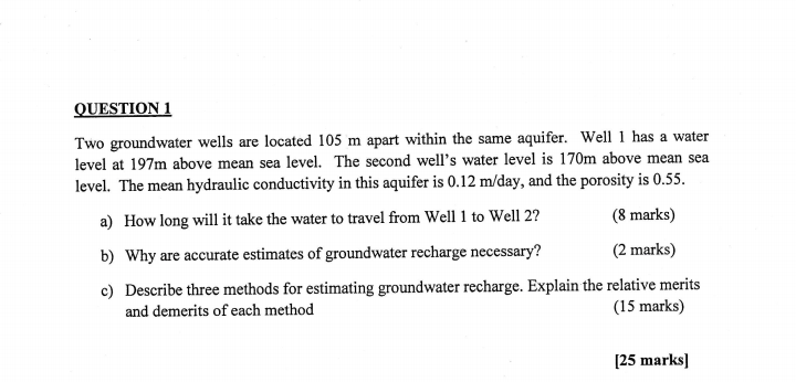 Solved QUESTION 1 Two groundwater wells are located 105 m | Chegg.com