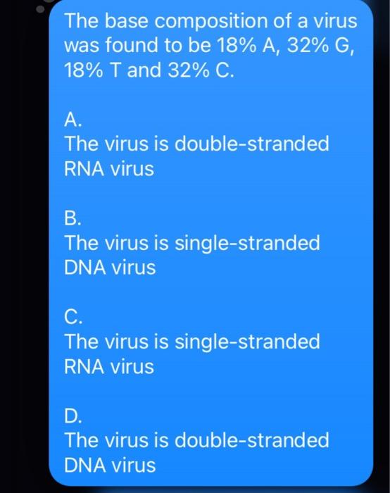 The Base Composition Of A Virus Was Found To Be 18 Chegg Com