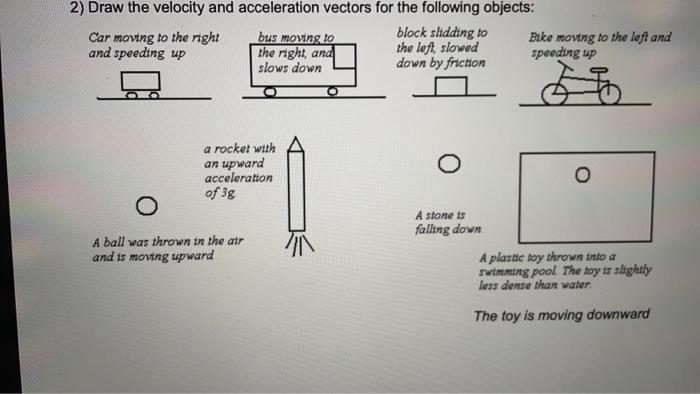 Solved 2) Draw the velocity and acceleration vectors for the | Chegg.com