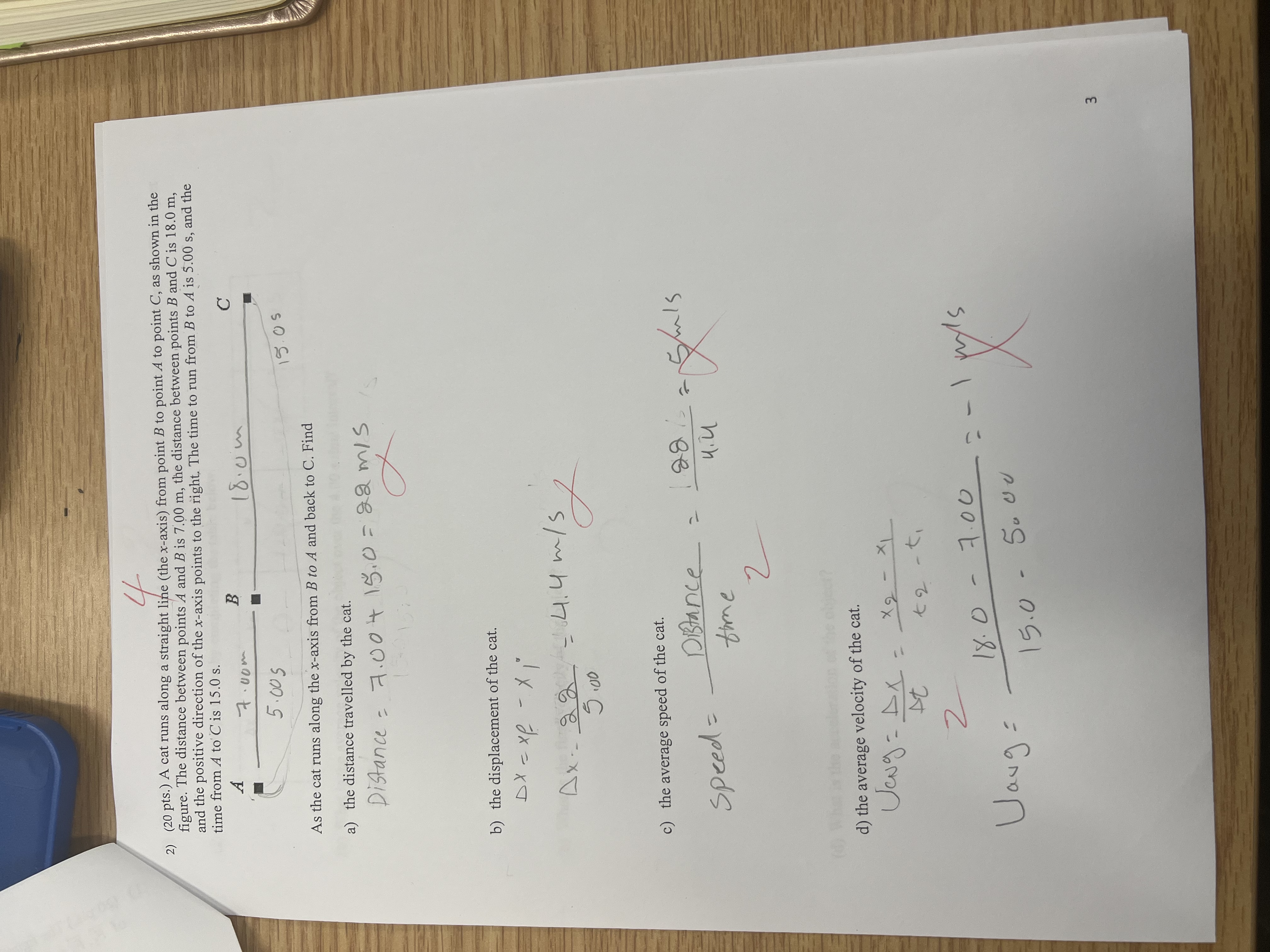 (20 ﻿pts.) ﻿A cat runs along a straight line (the