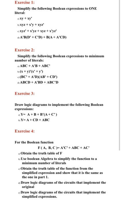 Solved Exercise 1: Simplify the following Boolean | Chegg.com