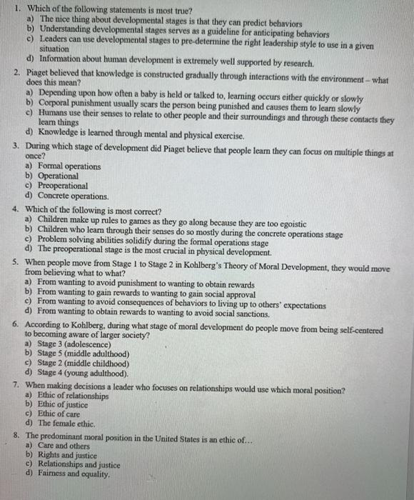 Solved 1. Which of the following statements is most true? a) | Chegg.com