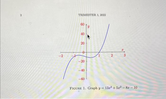 TRIMESTER 3, 2022 URE 1. Graph \( y=13 x^{3}+5 x^{2}-8 x-10 \)