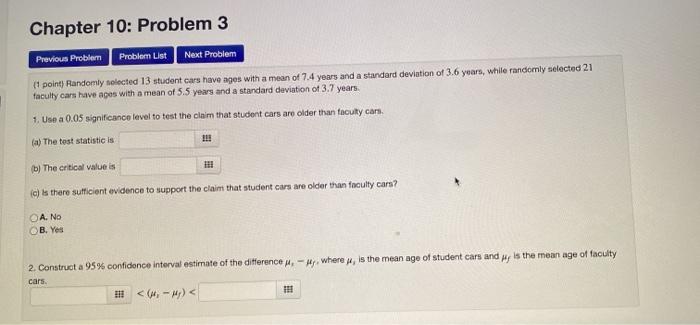 Solved Chapter 10: Problem 3 Previous Problem Problem List | Chegg.com