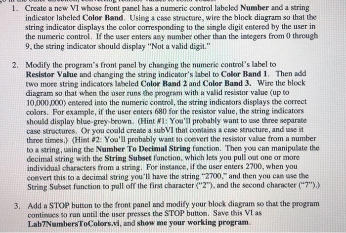 Solved 1. Create a new VI whose front panel has a numeric | Chegg.com