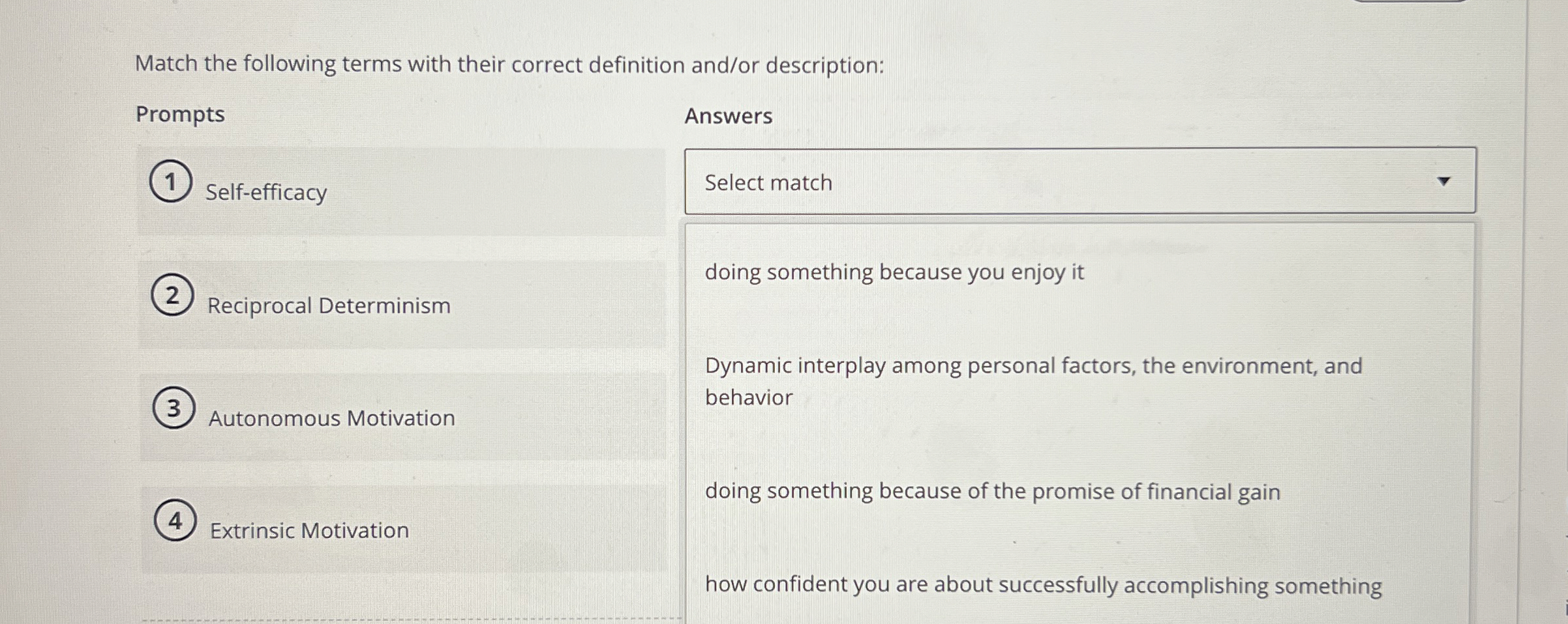 Solved Match the following terms with their correct