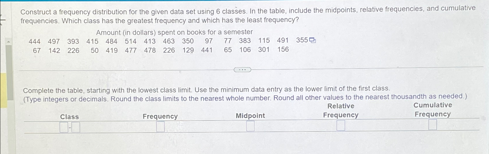 Solved Construct a frequency distribution for the given data | Chegg.com
