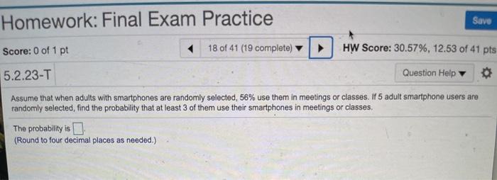 Solved Homework: Final Exam Practice Save Score: 0 of 1 pt 1 | Chegg.com