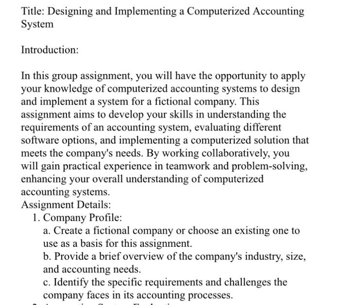 Solved Title: Designing and Implementing a Computerized | Chegg.com