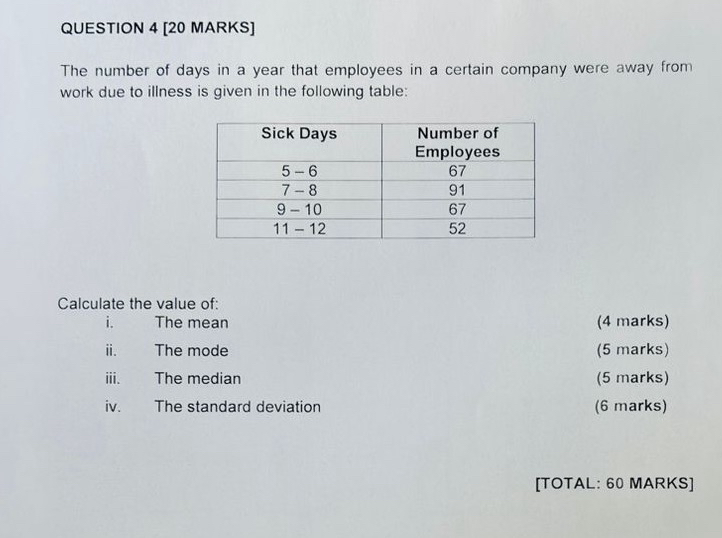 Solved QUESTION 4 [20 ﻿MARKS]The number of days in a year | Chegg.com