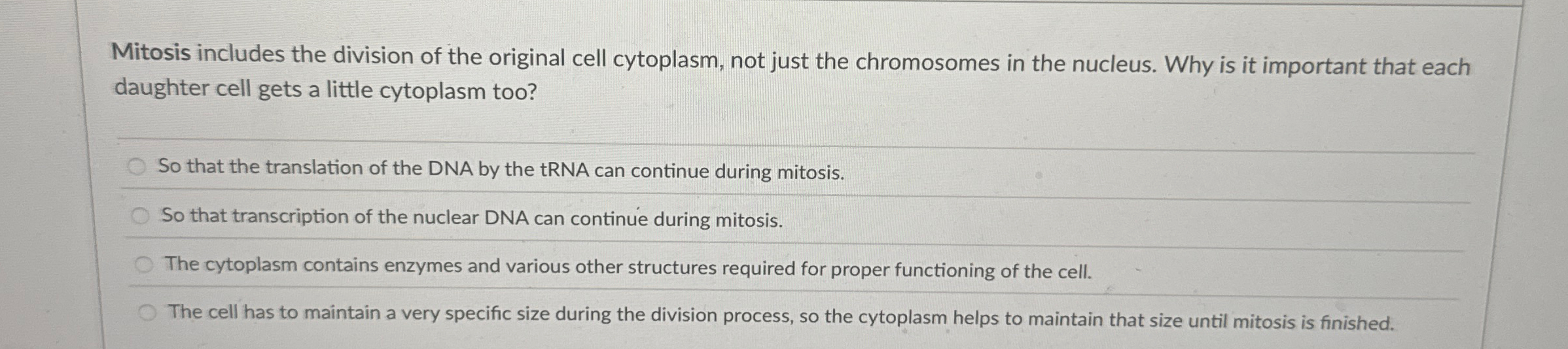 Solved Mitosis includes the division of the original cell | Chegg.com