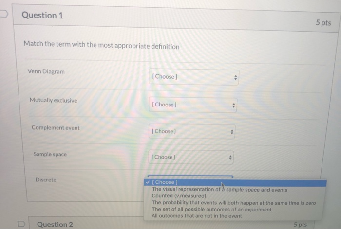 Solved Question 1 5 pts Match the term with the most | Chegg.com