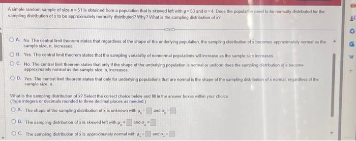 Solved A Simple Random Sample Of Size N=51 Is Obtained From | Chegg.com