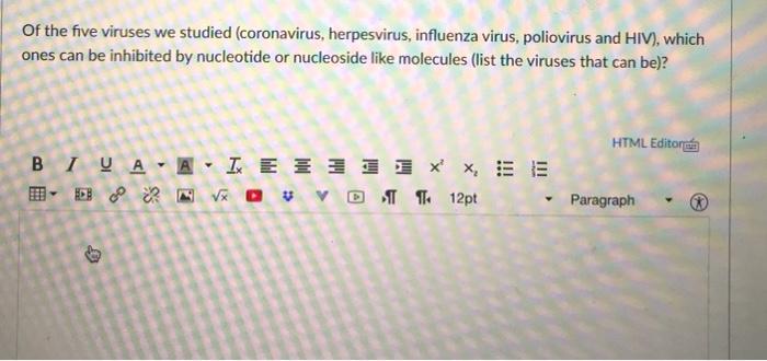 Solved Of The Five Viruses We Studied Coronavirus Herpe Chegg Com