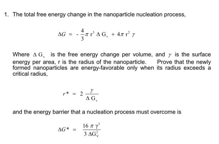 Solved The total free energy change in the nanoparticle | Chegg.com