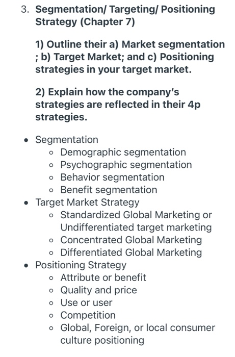 3. Segmentation/ Targeting/ Positioning Strategy | Chegg.com