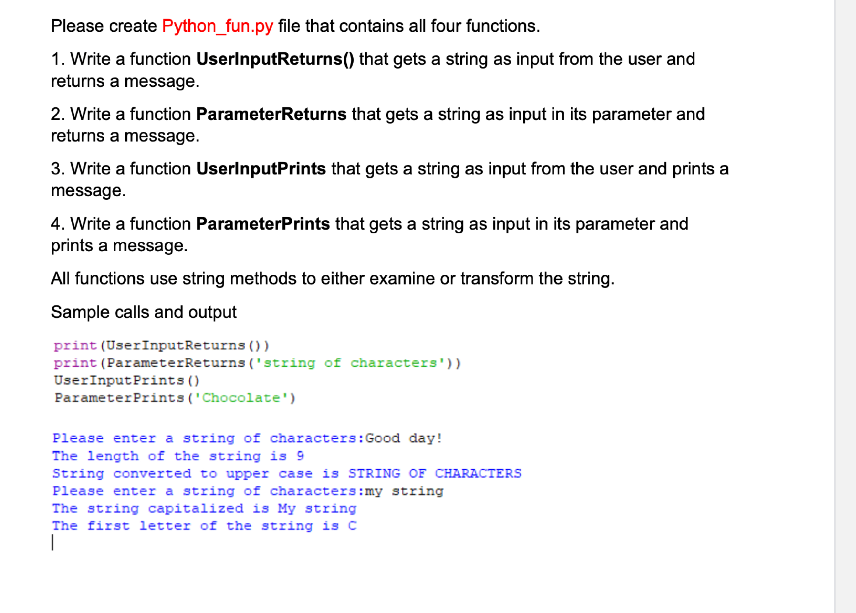 Solved Please create Python_fun.py file that contains all | Chegg.com
