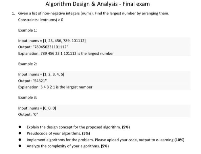 Solved Algorithm Design & Analysis - Final Exam 1. Given A | Chegg.com