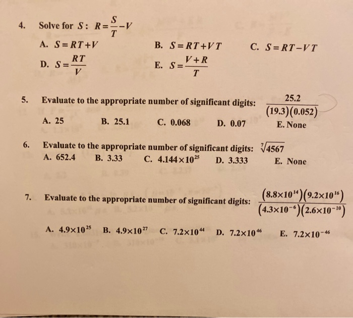 Solved S 4 Solve For S R T A S Rt V Rt D Se V C S Chegg Com