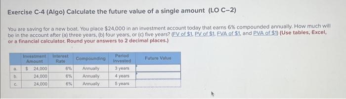 Solved Exercise C-4 (Algo) Calculate the future value of a | Chegg.com