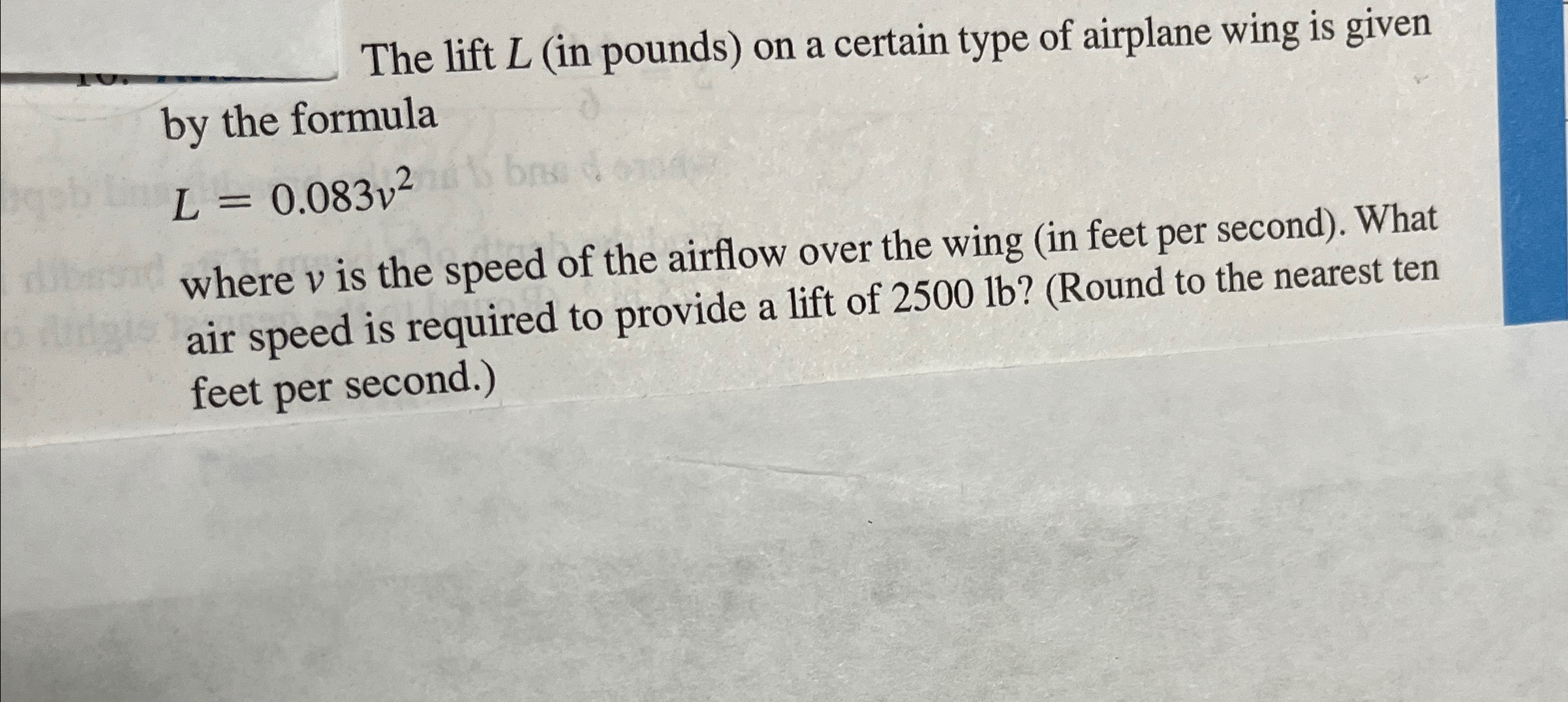 Solved The lift L (in pounds) ﻿on a certain type of airplane | Chegg.com