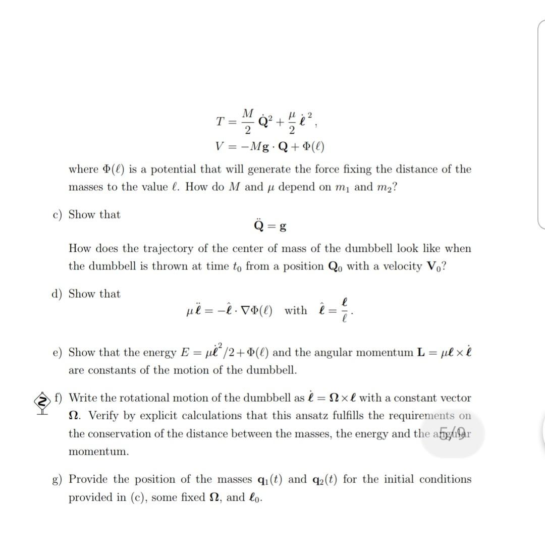 Solved 4/9 Problem 10.3. Flight of a dumbbell mo to ♡ WD We | Chegg.com