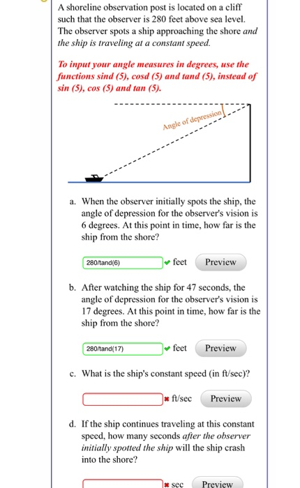 Solved A shoreline observation post is located on a cliff | Chegg.com